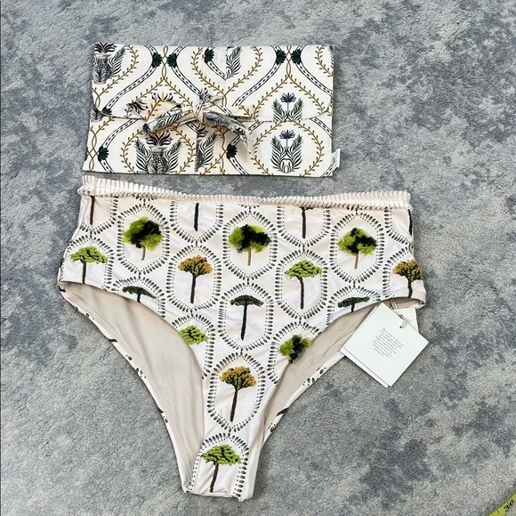 NWT Agua Bendita Nopal Arboleda Hand Embroidered Bikini Bottom Swim Trees XL - Picture 4 of 15